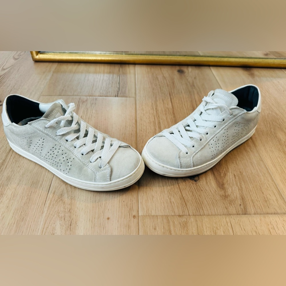 P448 Womens Suede Sneakers in Light Gray and White